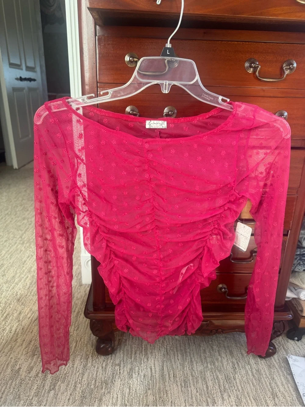 FREE PEOPLE GLASS ROSES LAYERING TOP LONG SLEEVE FUSCIA SP